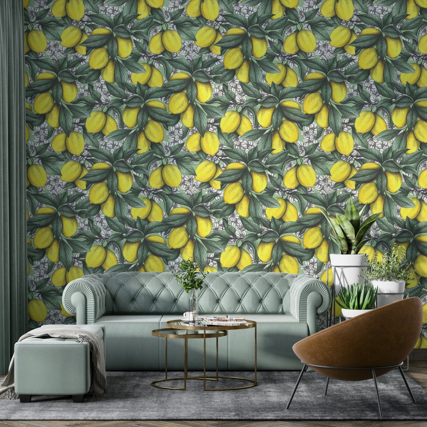 Detailed lemon design mural for a nature-inspired room

