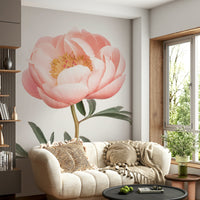 Bold floral mural with rich, warm coral tones

