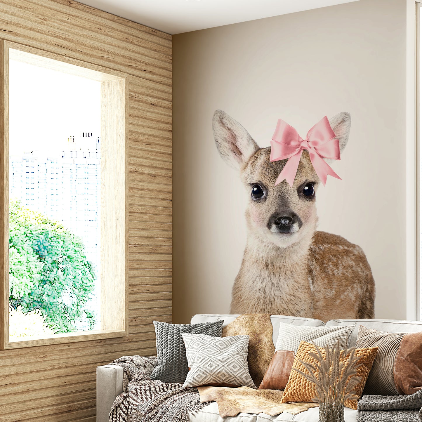 Bow-tiful Deer Wall Mural with a delicate deer adorned with a bow

