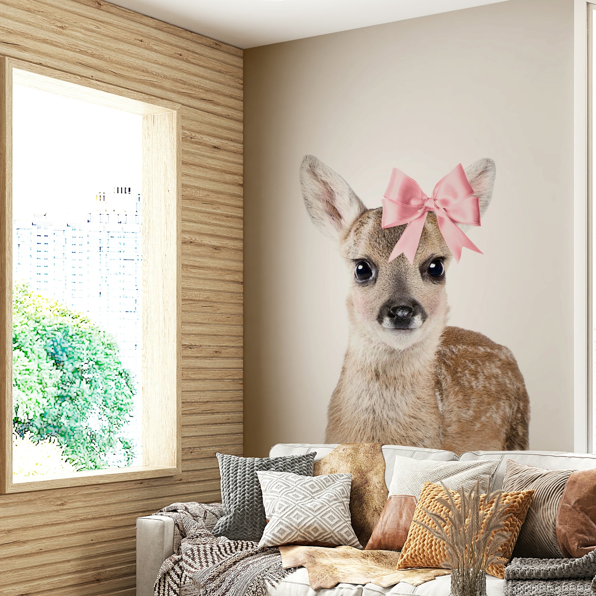 Bow-tiful Deer Wall Mural with a delicate deer adorned with a bow

