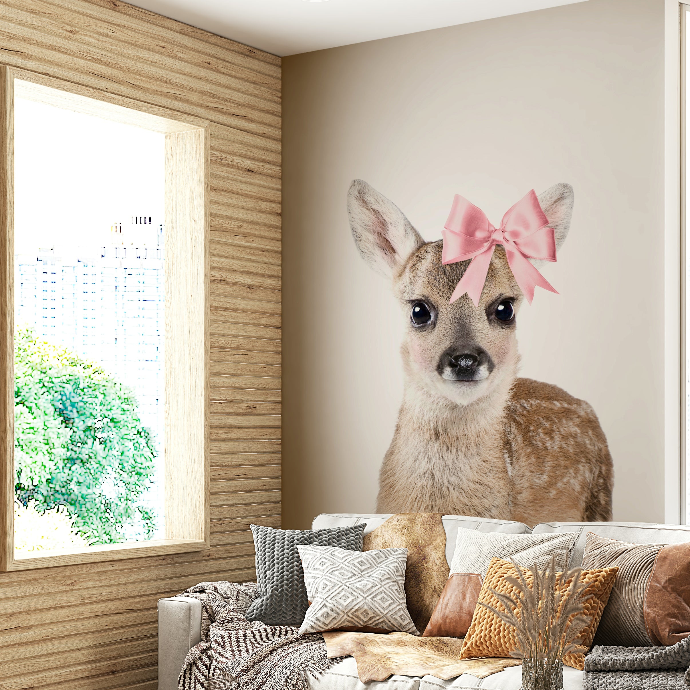Bow-tiful Deer Wall Mural with a delicate deer adorned with a bow

