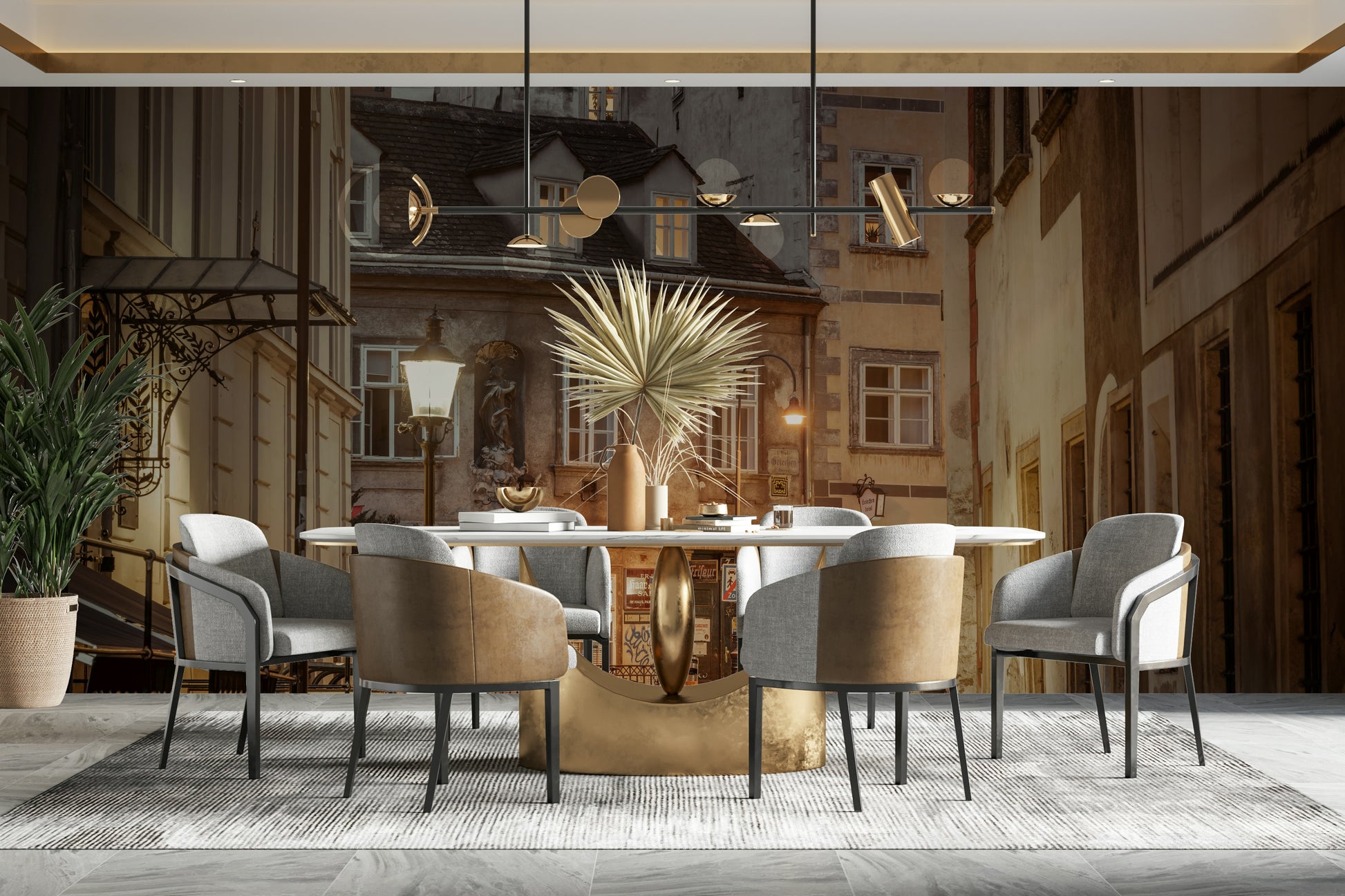 Historic buildings with a nostalgic city charm at night

