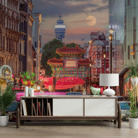 Full moon adding a mystical touch to the city skyline

