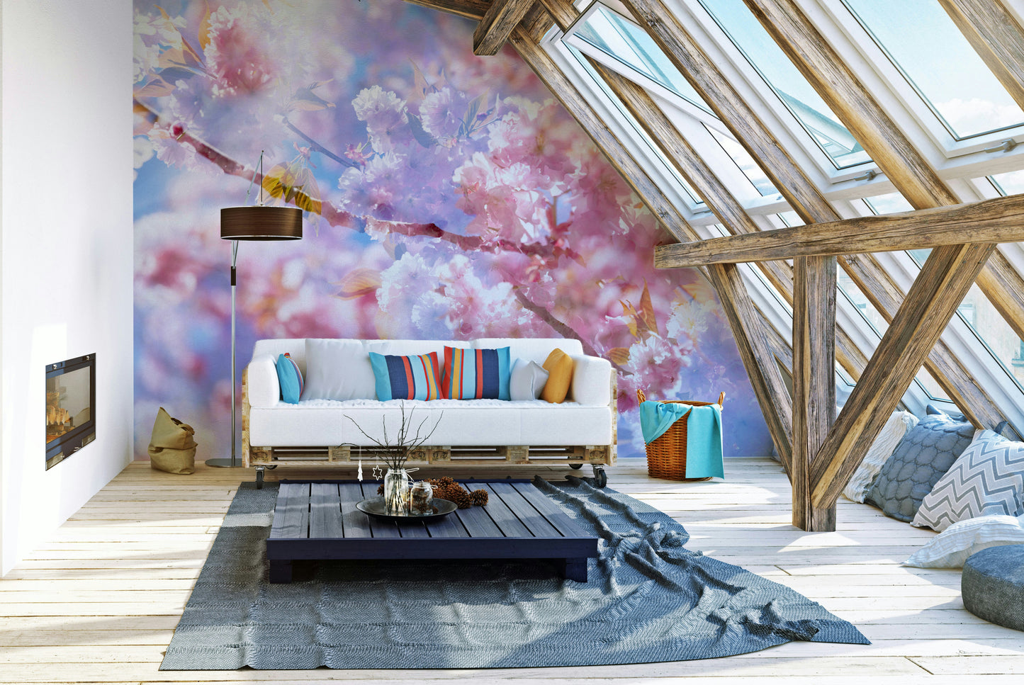 A serene and ethereal wall mural.
