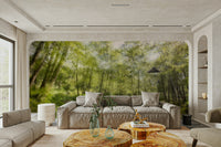 Captures the essence of a tranquil forest reflected in water.
