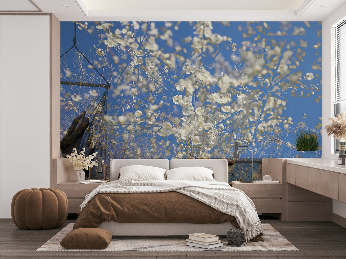 White Blossoms Against a Clear Blue Sky - Spring Nature Photography Wall Mural