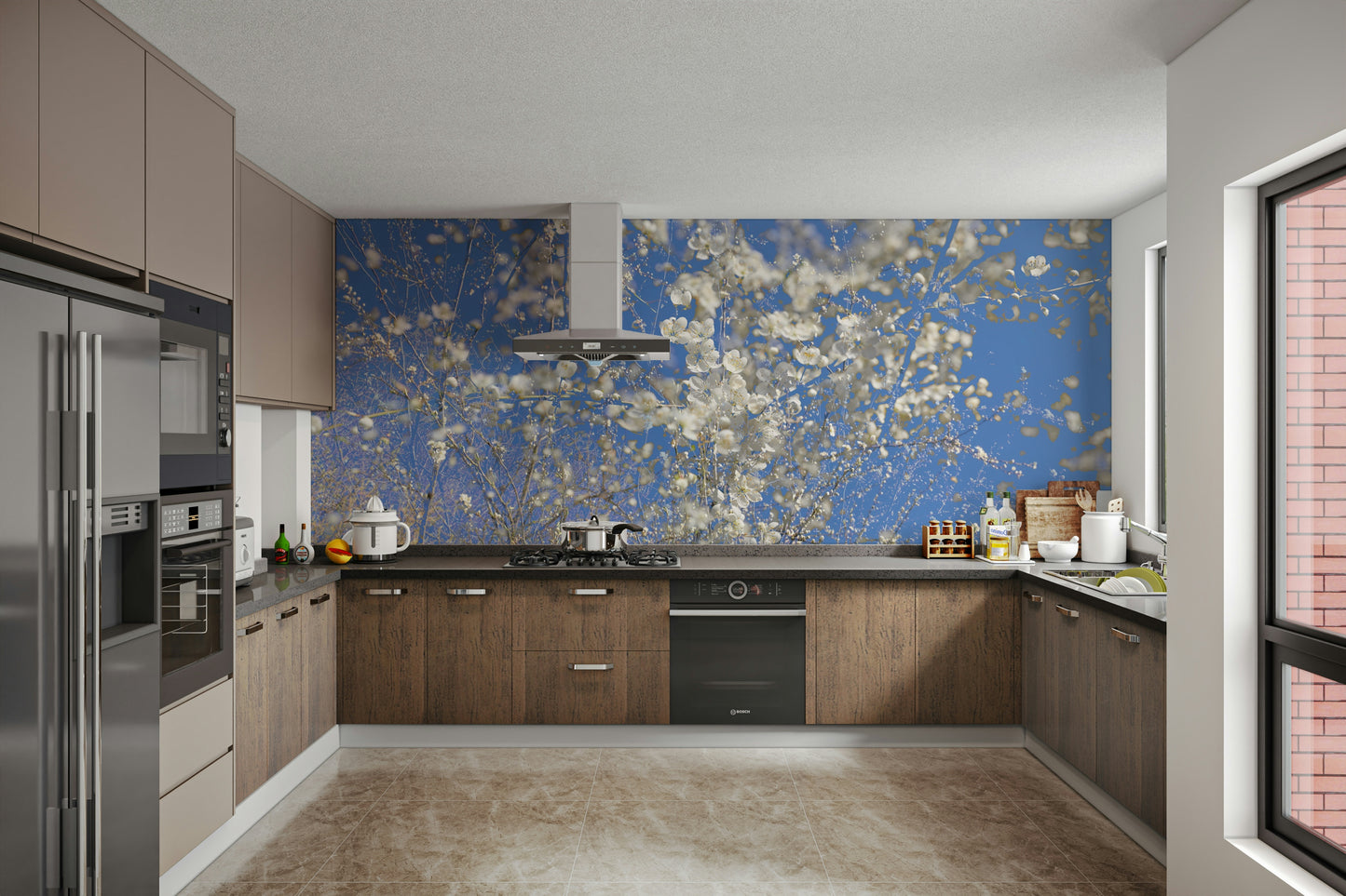 White Blossoms Against a Clear Blue Sky - Spring Nature Photography Wall Mural