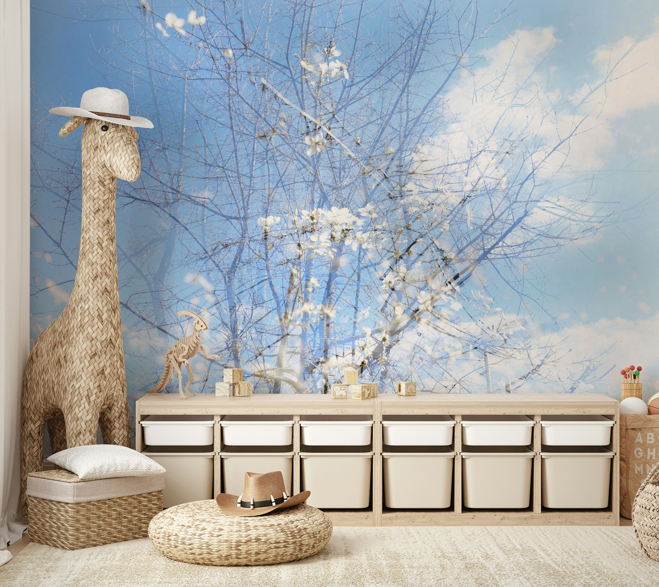 A serene and ethereal wall mural.
