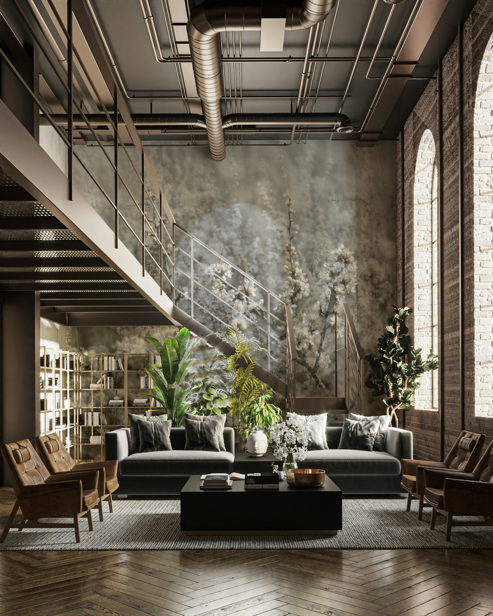 The color palette is composed of soft, muted tones, reflecting delicate blooms.
