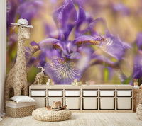 Features iris flowers, rendered with a soft, delicate, or dreamlike quality.
