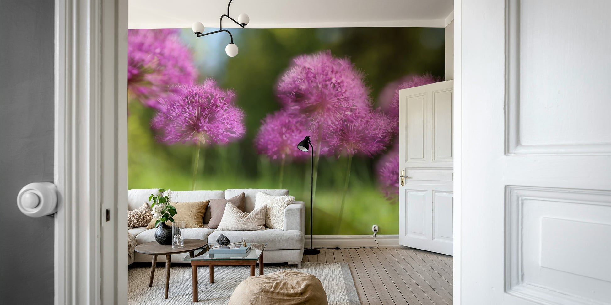 The color palette is composed primarily of soft purple hues, possibly with hints of green or muted backgrounds.
