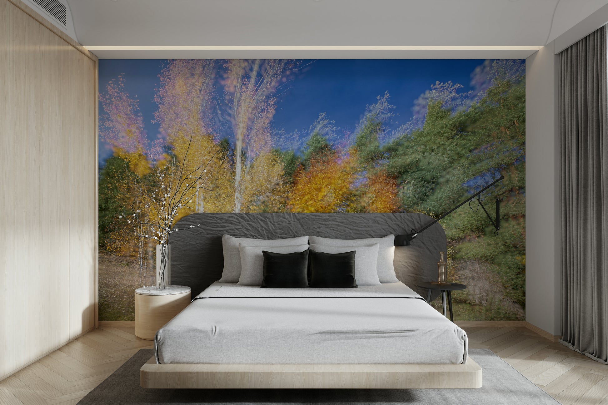 A vibrant and abstract wall mural.
