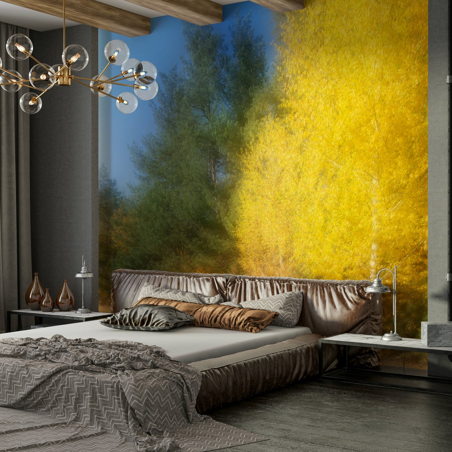 A serene and abstract wall mural.
