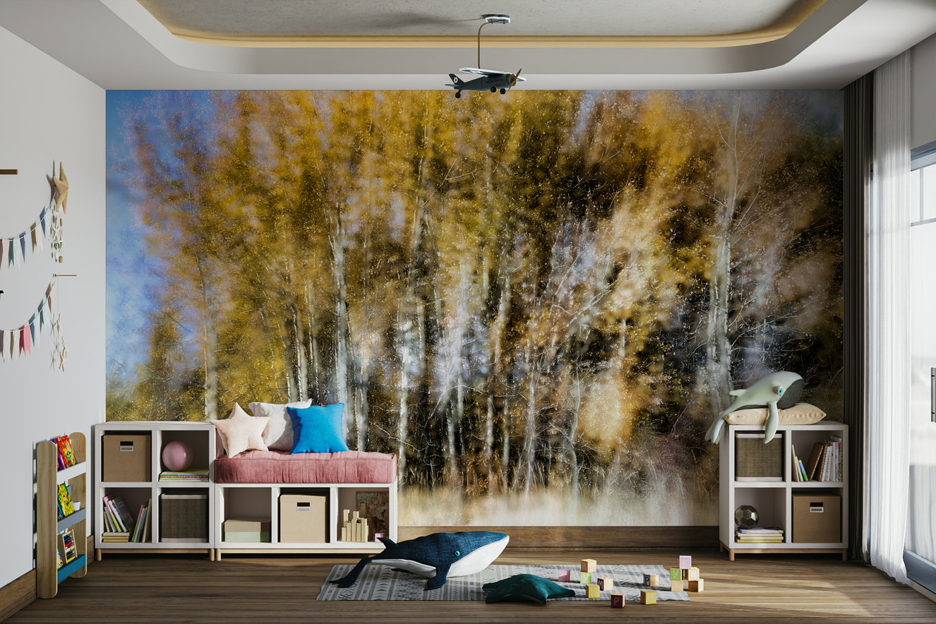 A serene and abstract wall mural.
