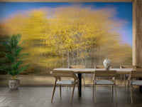 Features an autumn forest scene rendered with a soft, blurred, or motion-photography effect, giving an ethereal feel.
