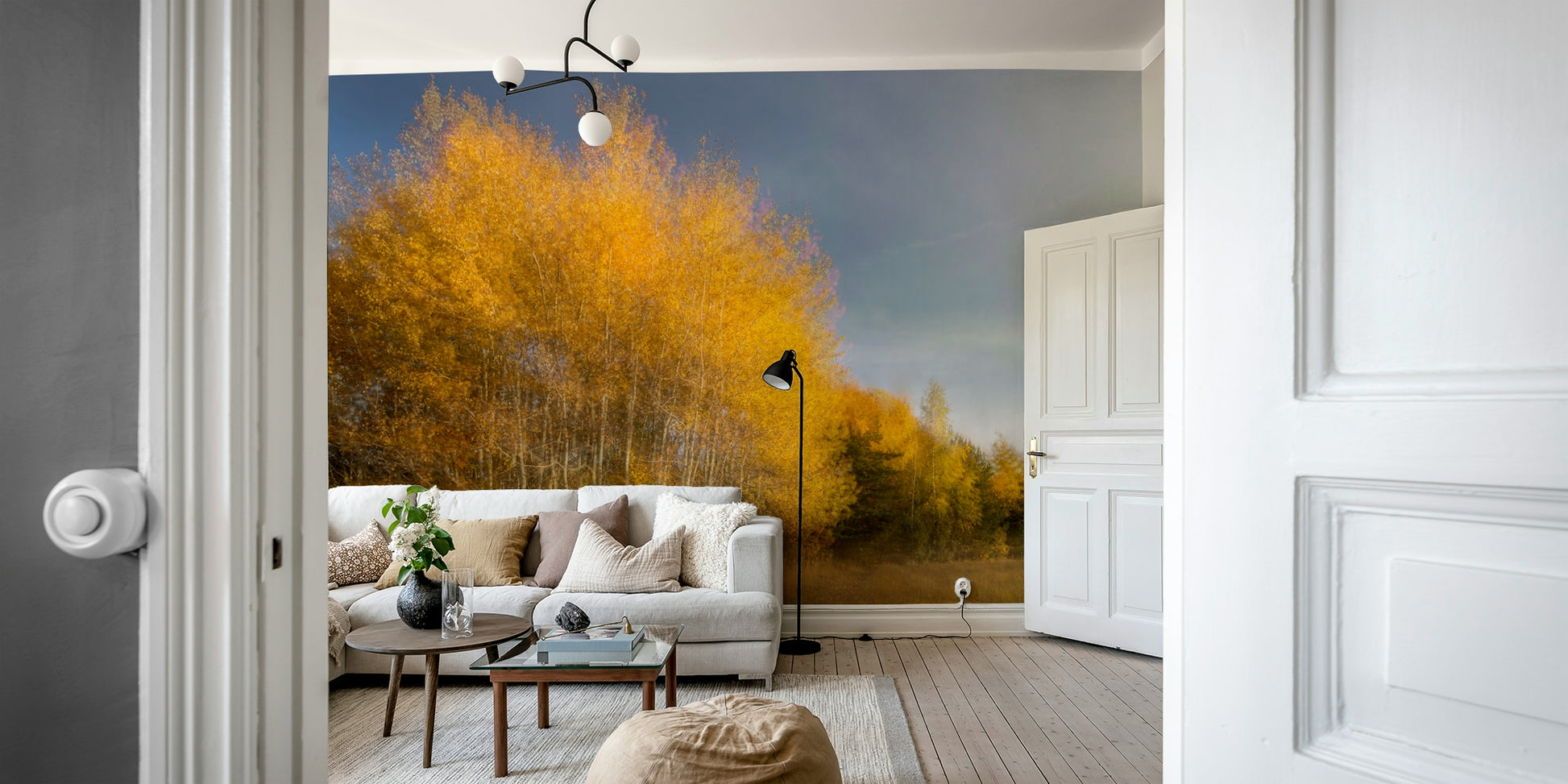 The color palette is composed of brilliant and rich autumn tones.