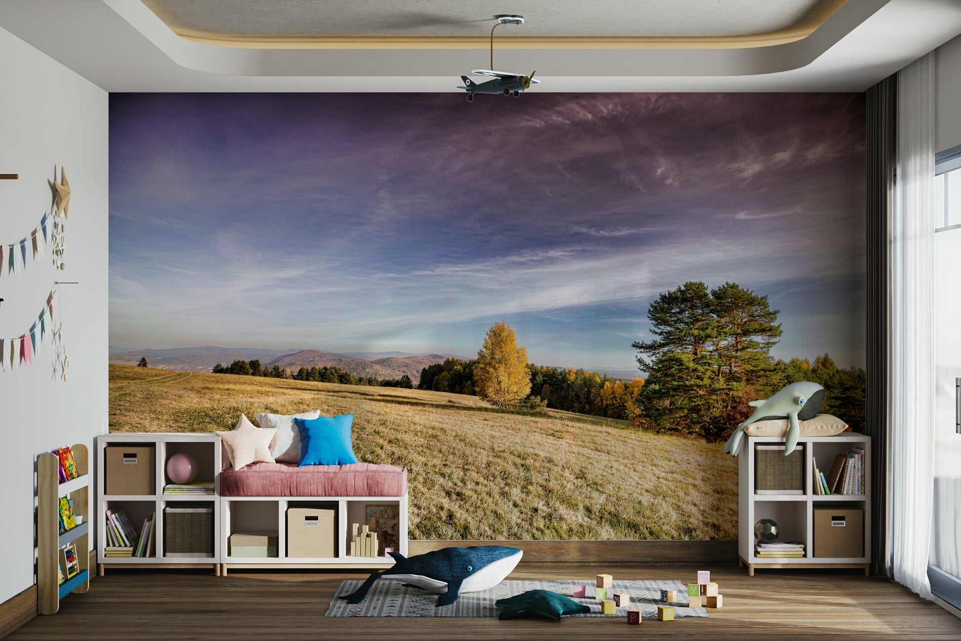 The mural covers a significant wall area, creating an expansive view.
