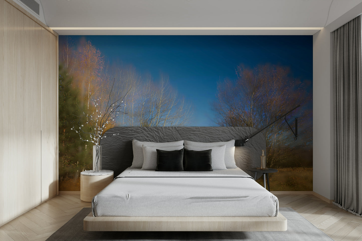 Autumn Landscape Photography - Serene Trees Under Blue Sky - Nature Wall Art Wall Mural