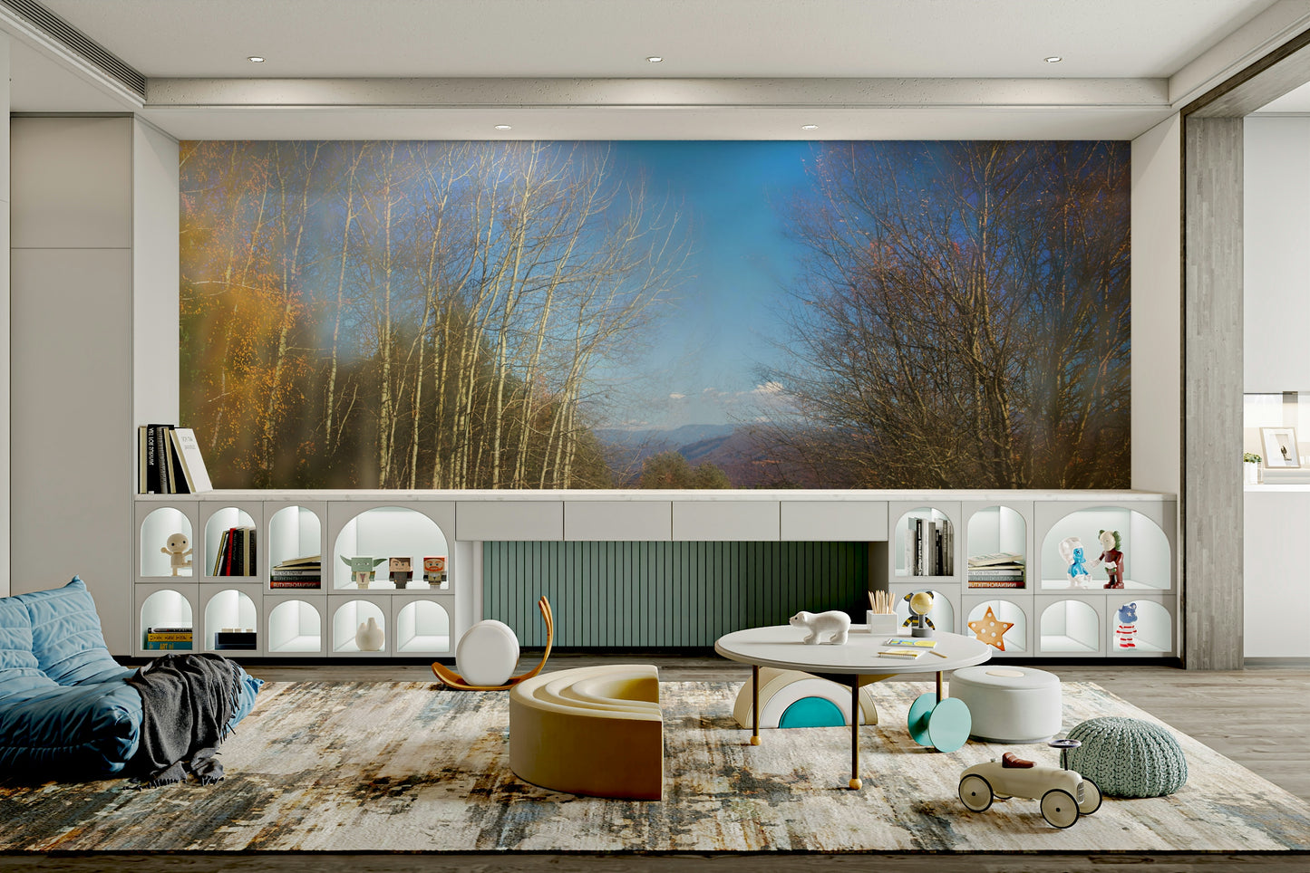 Autumn Landscape Photography - Serene Trees Under Blue Sky - Nature Wall Art Wall Mural