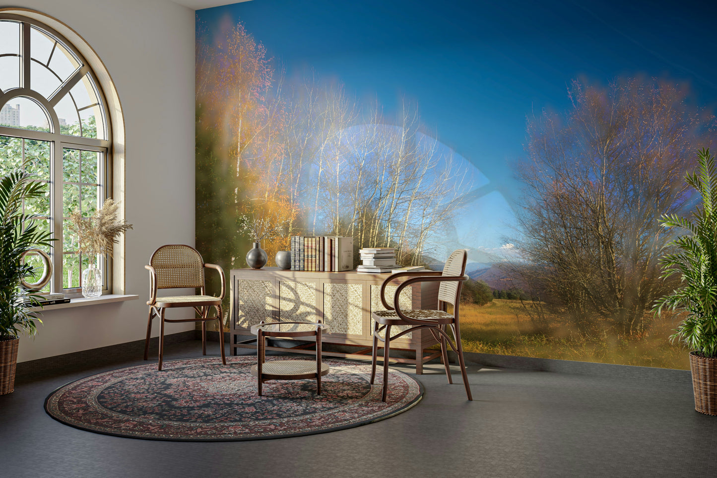 Autumn Landscape Photography - Serene Trees Under Blue Sky - Nature Wall Art Wall Mural