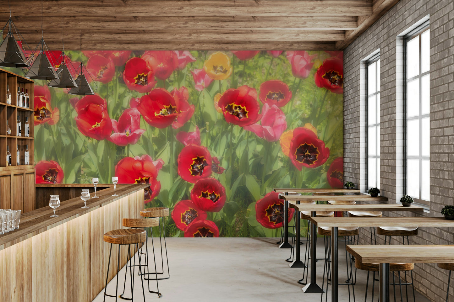 Vibrant Red Tulip Field Photography | Floral Wall Art | Nature Decor Wall Mural