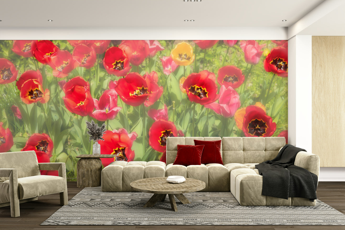 Vibrant Red Tulip Field Photography | Floral Wall Art | Nature Decor Wall Mural