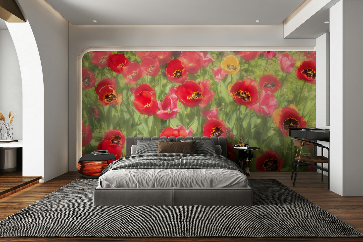 Vibrant Red Tulip Field Photography | Floral Wall Art | Nature Decor Wall Mural