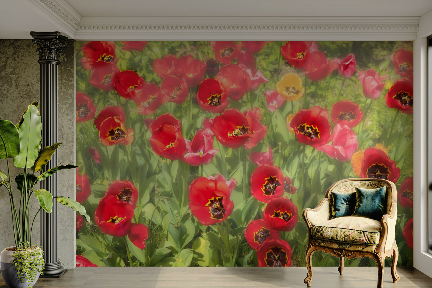 Vibrant Red Tulip Field Photography | Floral Wall Art | Nature Decor Wall Mural