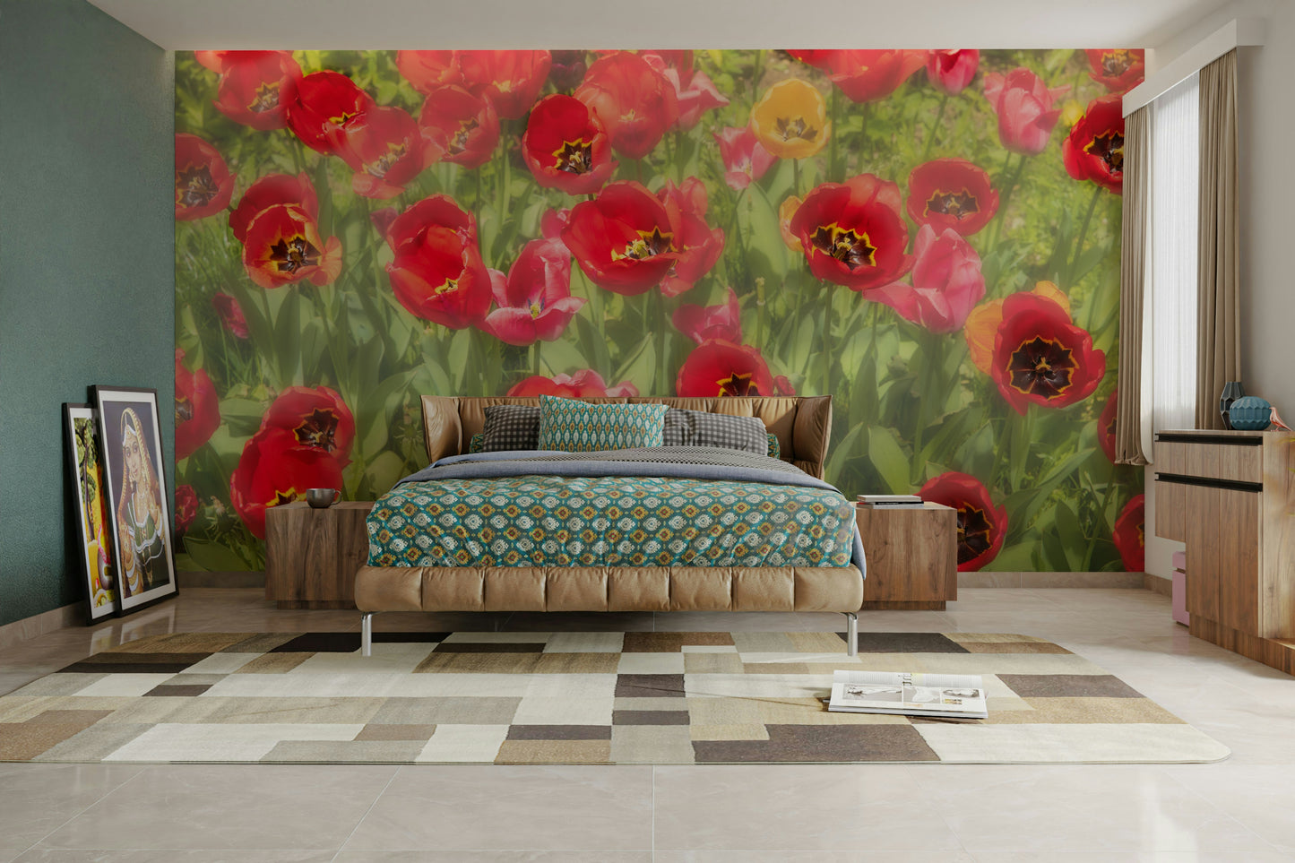 Vibrant Red Tulip Field Photography | Floral Wall Art | Nature Decor Wall Mural