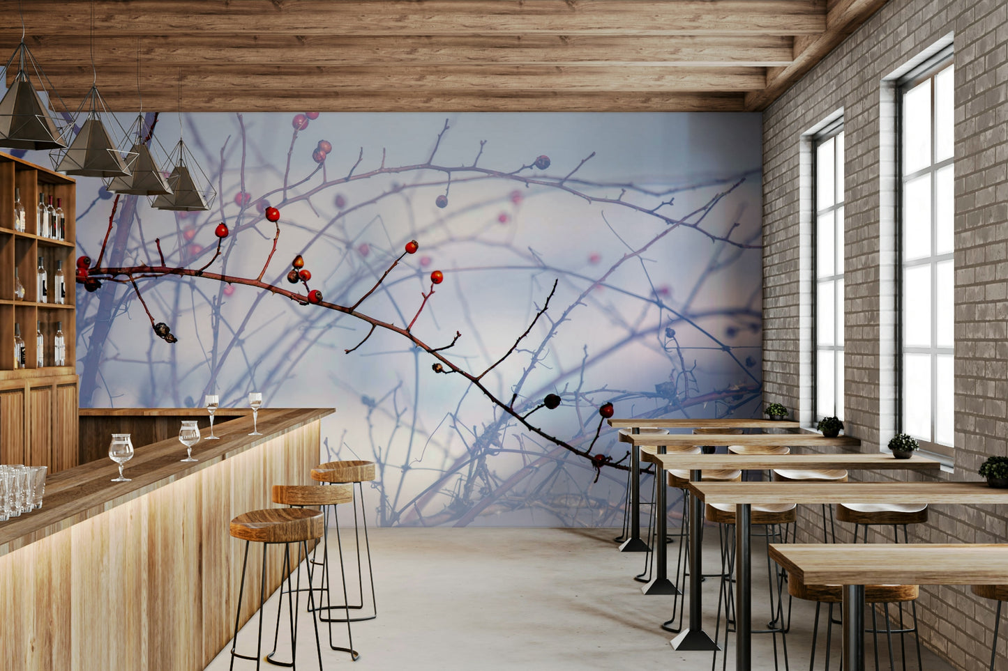 Winter Berries on Twigs - Nature Photography Print Wall Mural