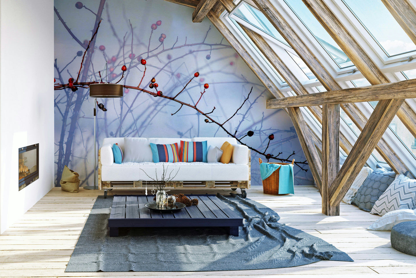 Winter Berries on Twigs - Nature Photography Print Wall Mural