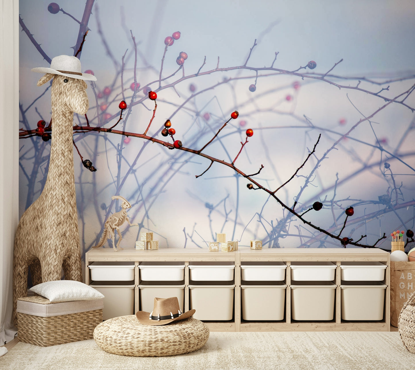 Winter Berries on Twigs - Nature Photography Print Wall Mural