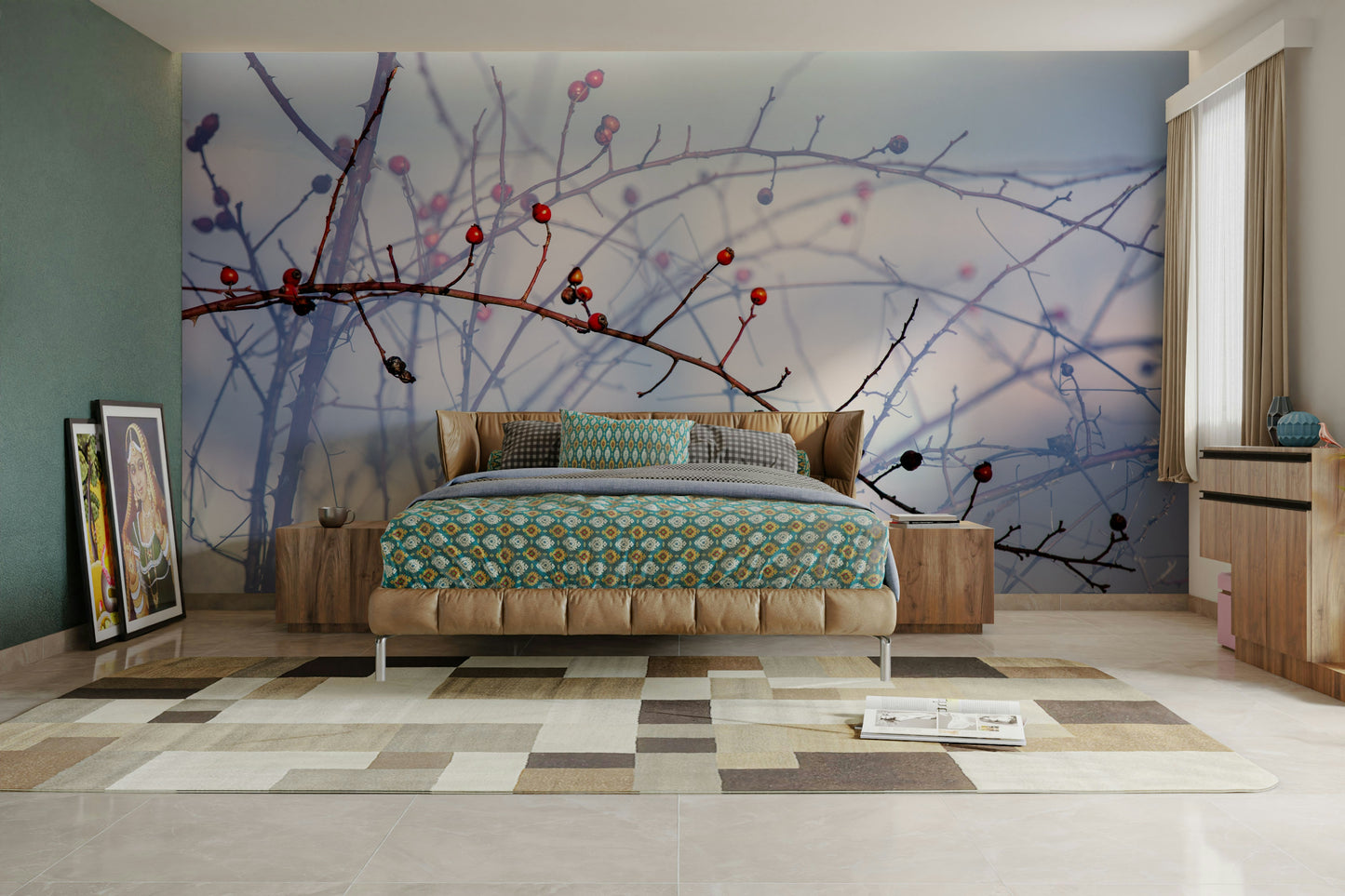 Winter Berries on Twigs - Nature Photography Print Wall Mural