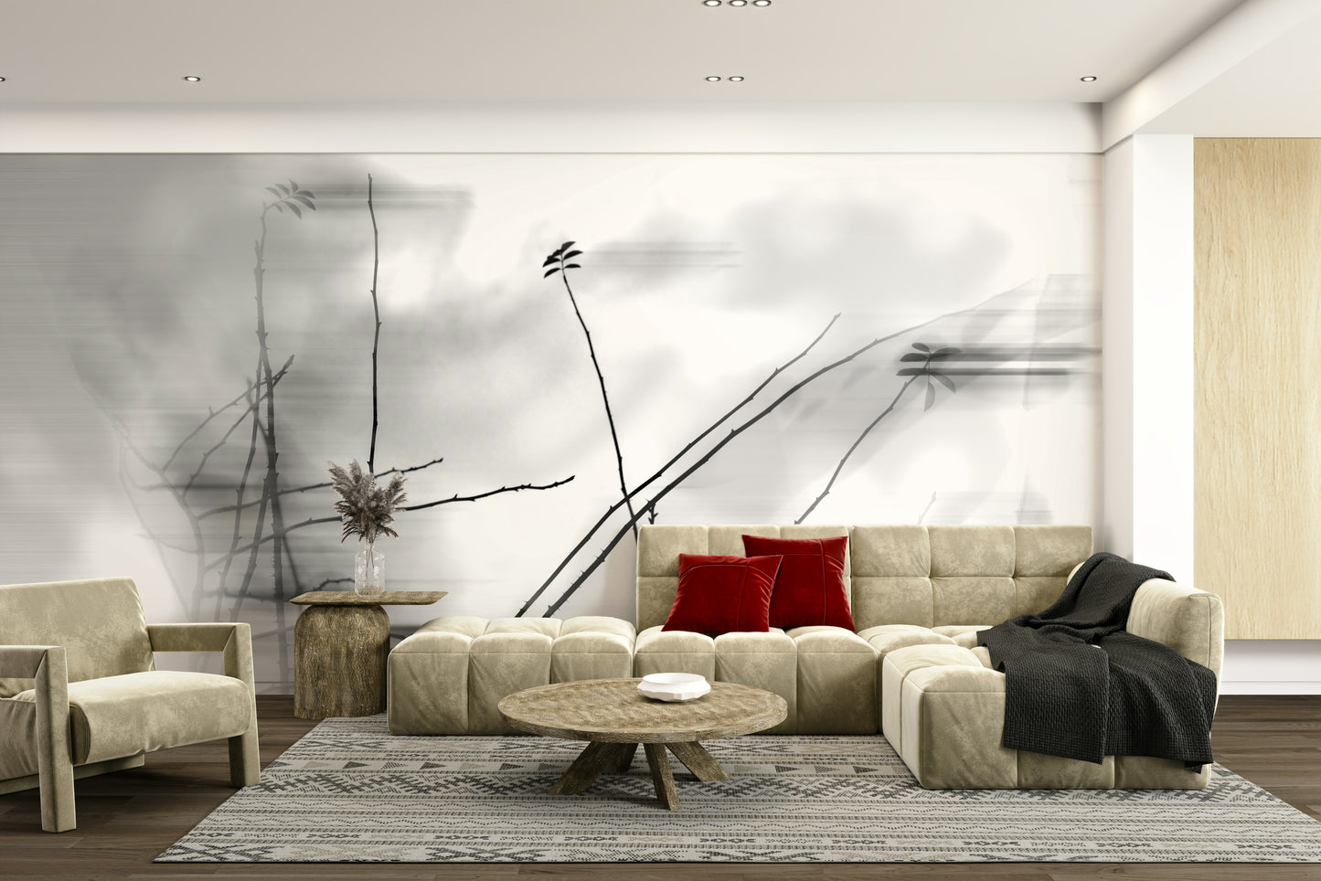 Ethereal Monochrome Art Print of Delicate Branches Wall Mural