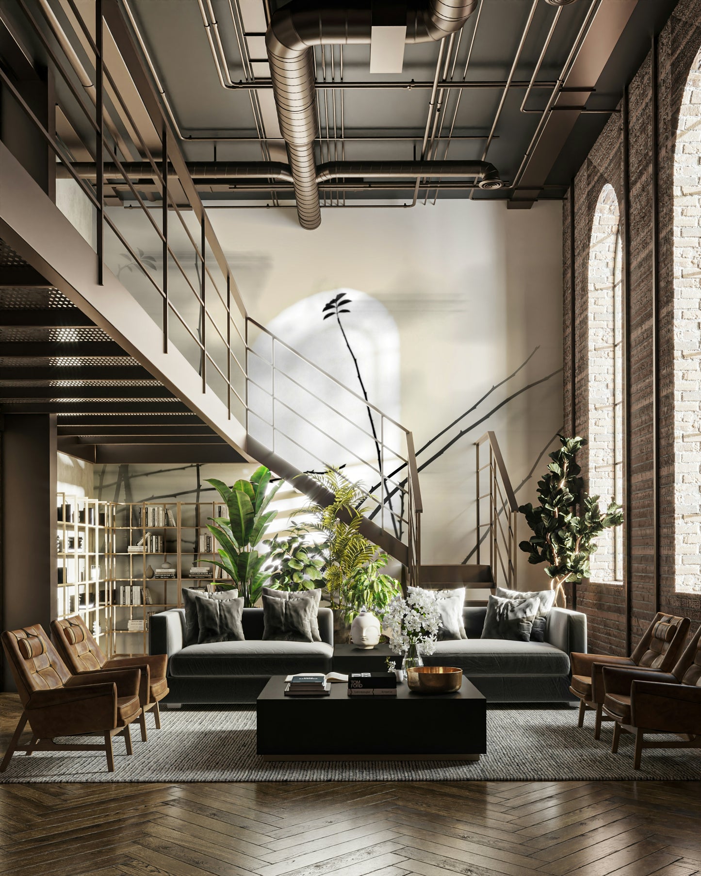 Ethereal Monochrome Art Print of Delicate Branches Wall Mural