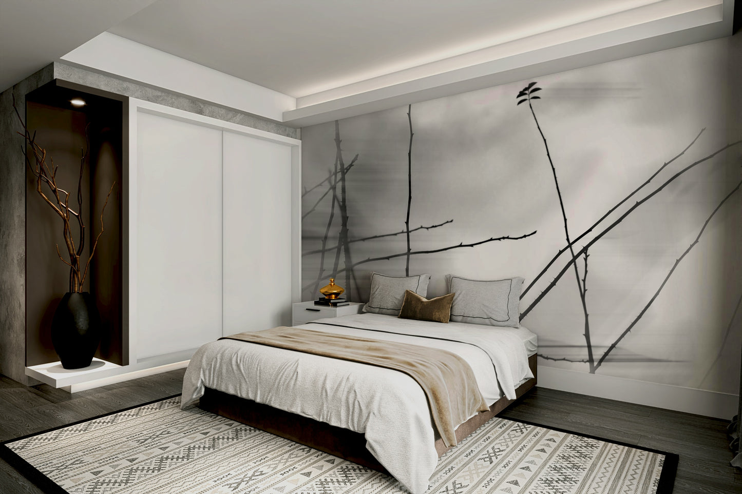 Ethereal Monochrome Art Print of Delicate Branches Wall Mural