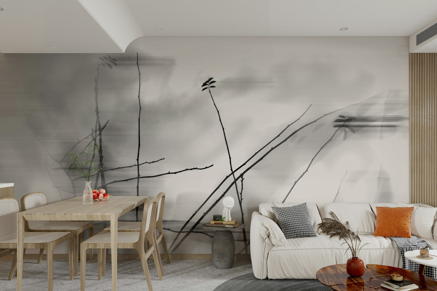 Ethereal Monochrome Art Print of Delicate Branches Wall Mural