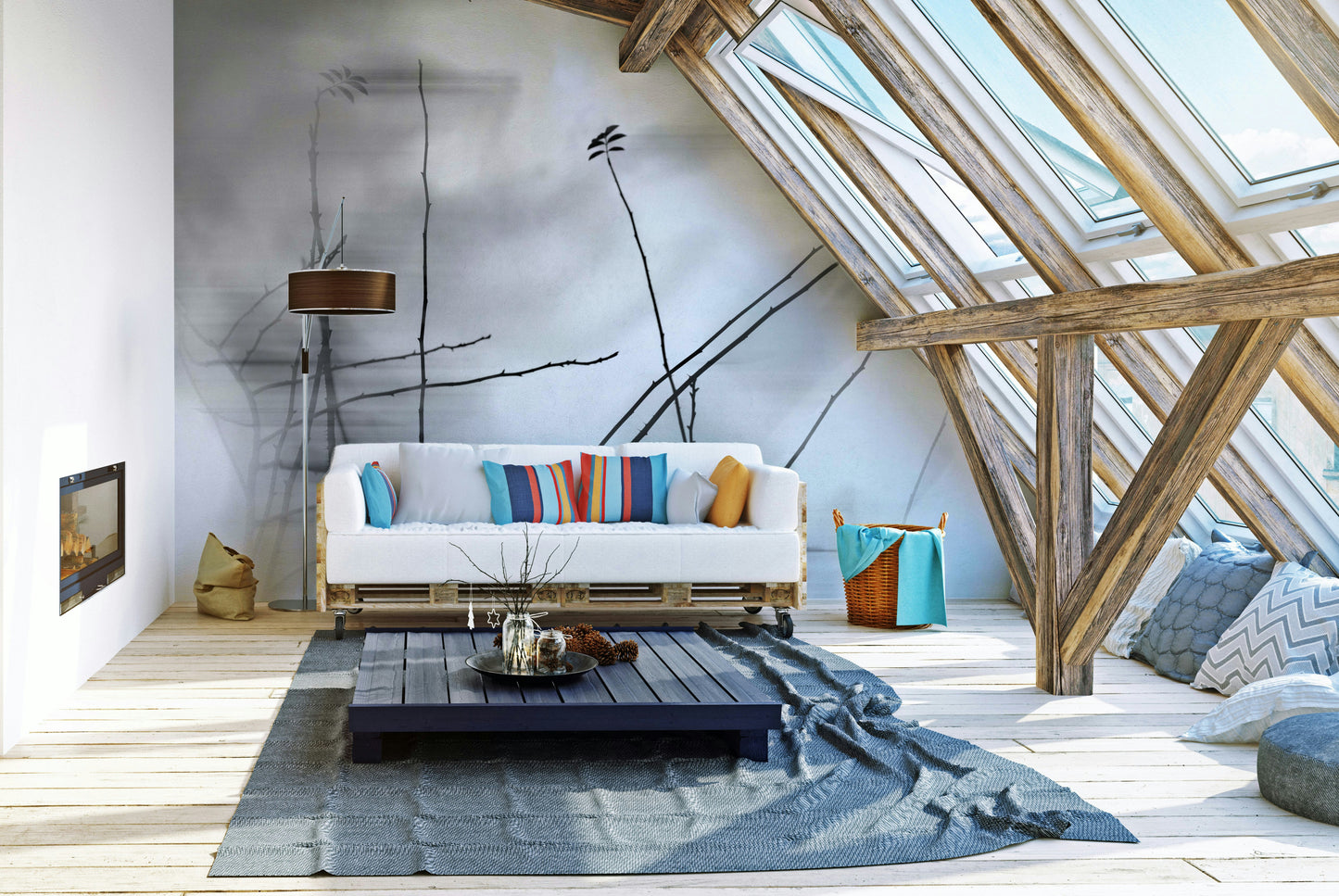 Ethereal Monochrome Art Print of Delicate Branches Wall Mural