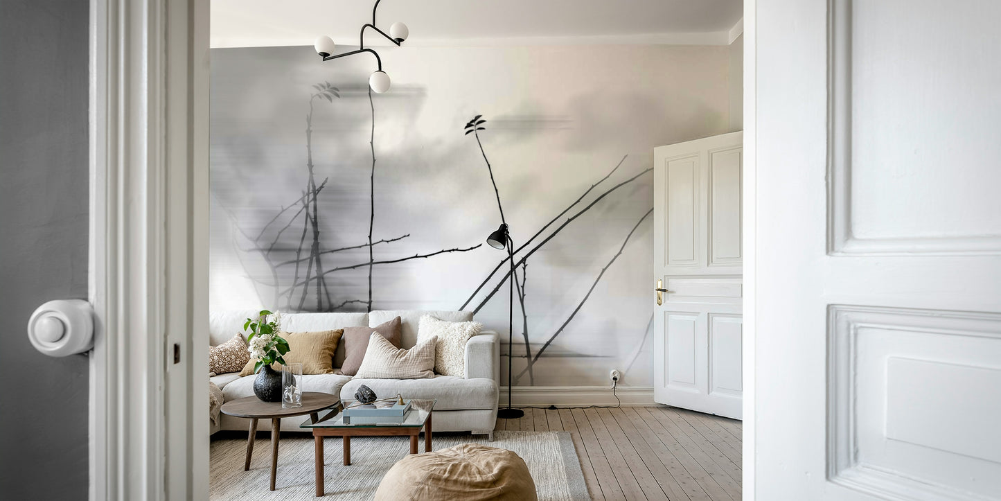 Ethereal Monochrome Art Print of Delicate Branches Wall Mural