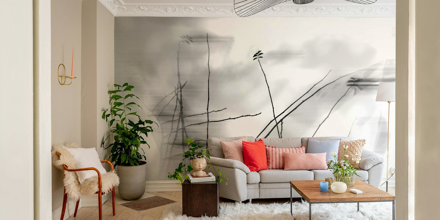 Ethereal Monochrome Art Print of Delicate Branches Wall Mural
