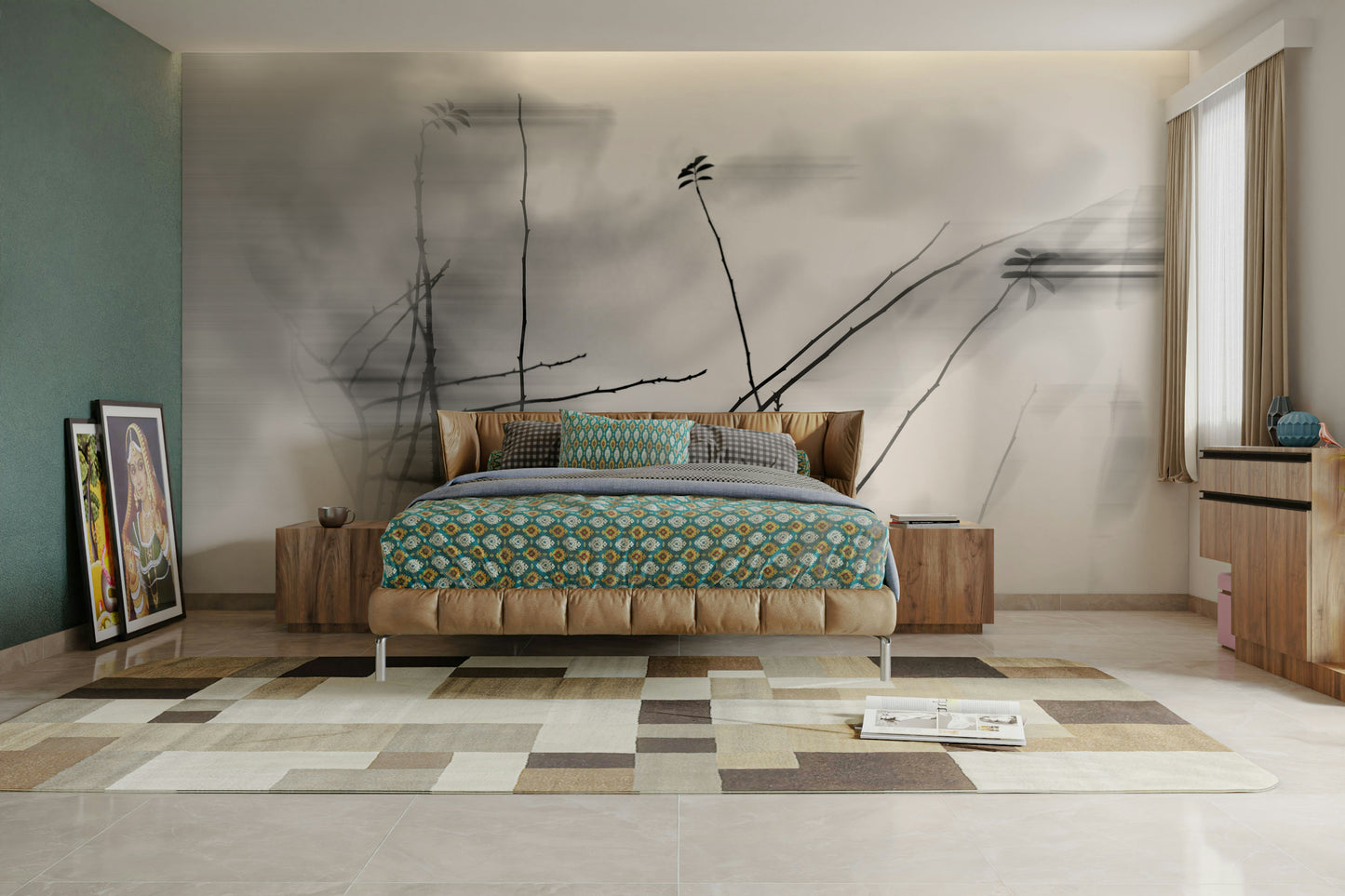 Ethereal Monochrome Art Print of Delicate Branches Wall Mural