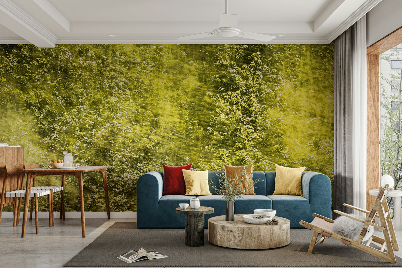 Lush Green Abstract Nature Art - Textured Blurred Landscape Print Wall Mural