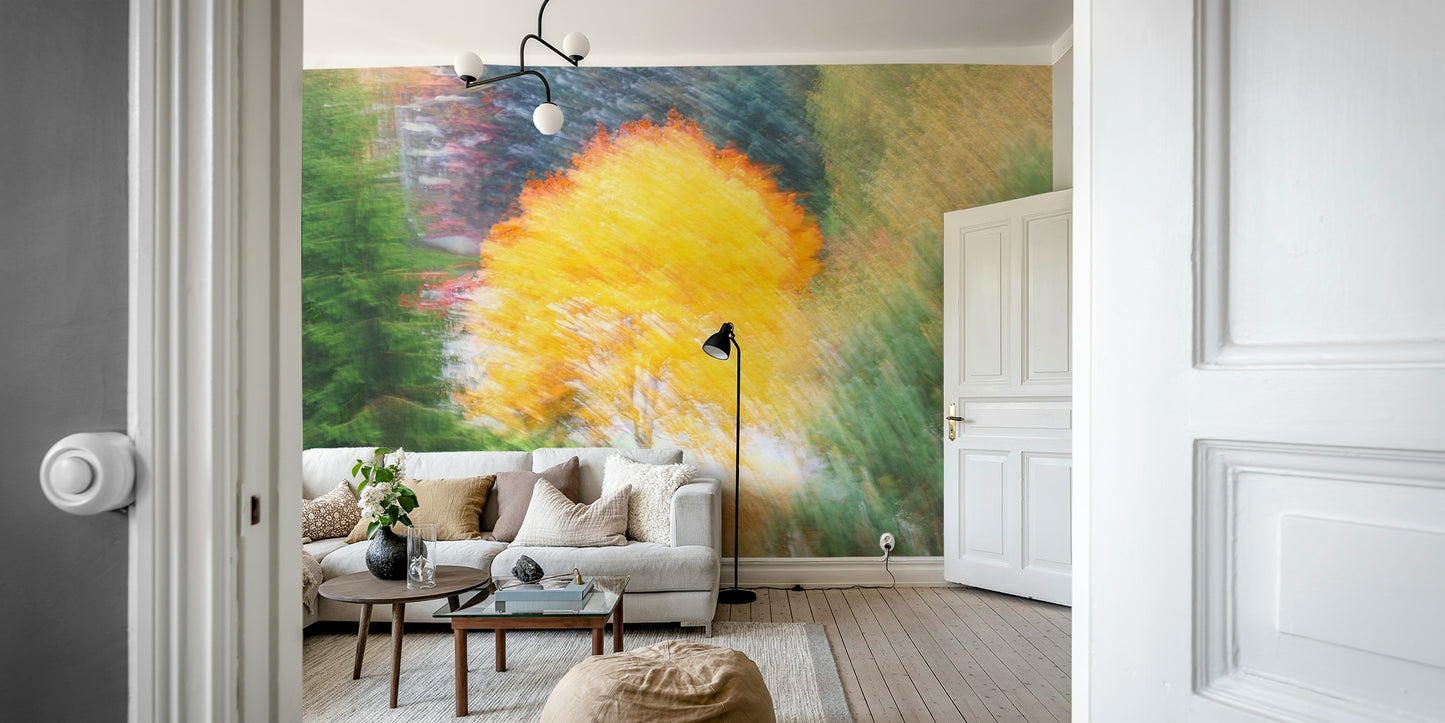 Golden Autumn Tree - Abstract Nature Photography - Vibrant Fall Colors Wall Mural
