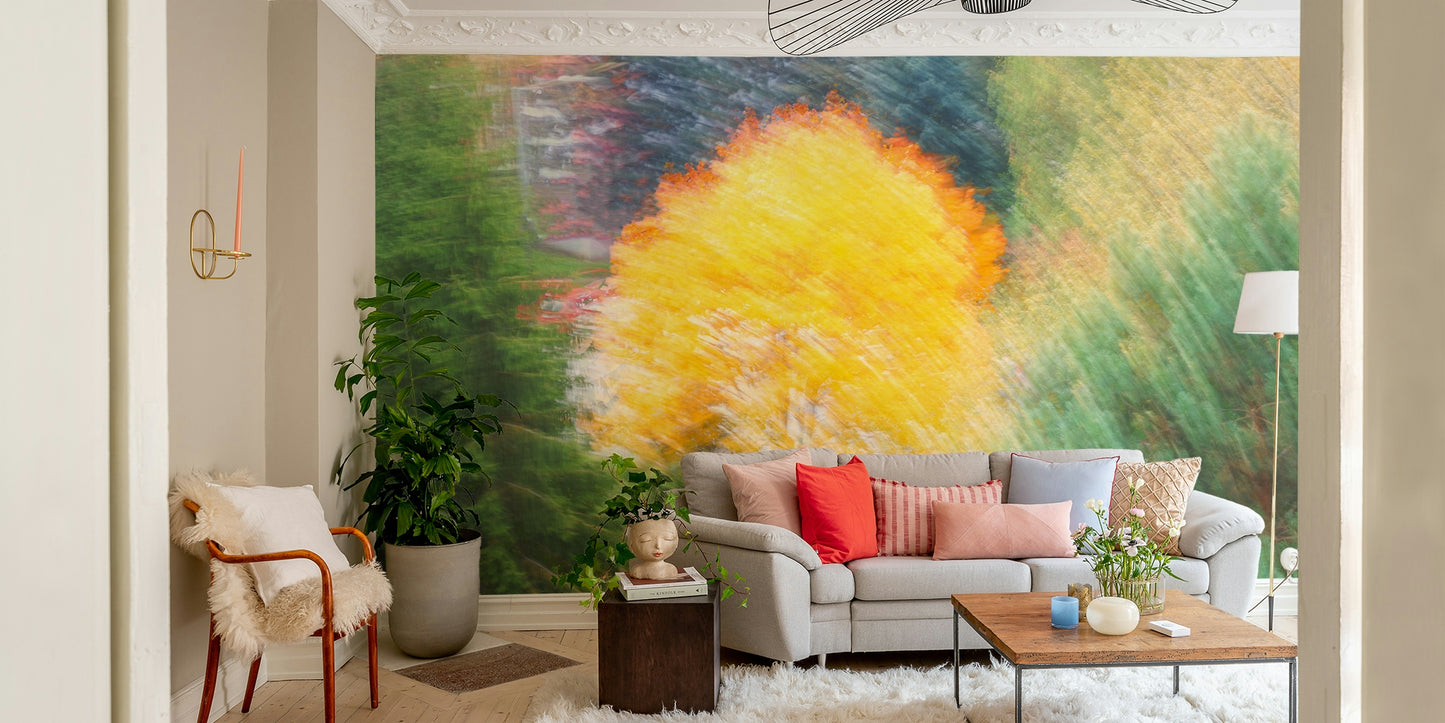 Golden Autumn Tree - Abstract Nature Photography - Vibrant Fall Colors Wall Mural