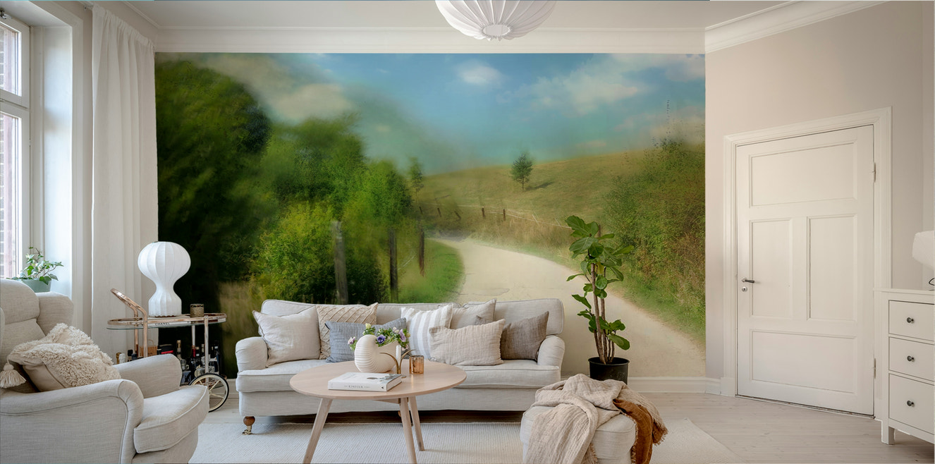 Serene Country Pathway Art Print | Tranquil Landscape Photography Wall Mural