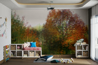 A close-up view of the detailed fall leaves.

