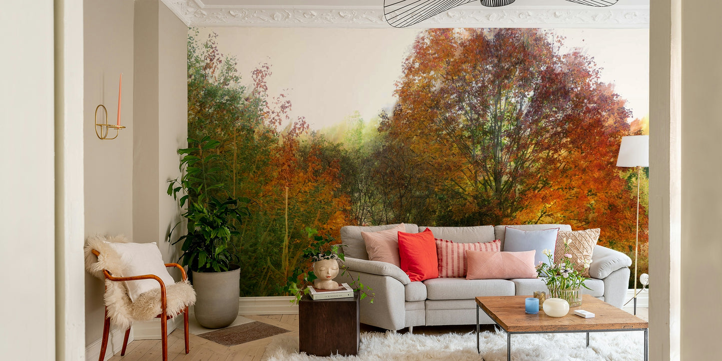 The wall mural is the main feature on a living room wall.

