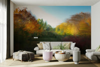 The colors are warm autumn tones, with soft yellows, oranges, and greens.

