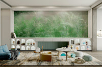 A close-up view of the gentle, blending green colors of the abstract landscape.

