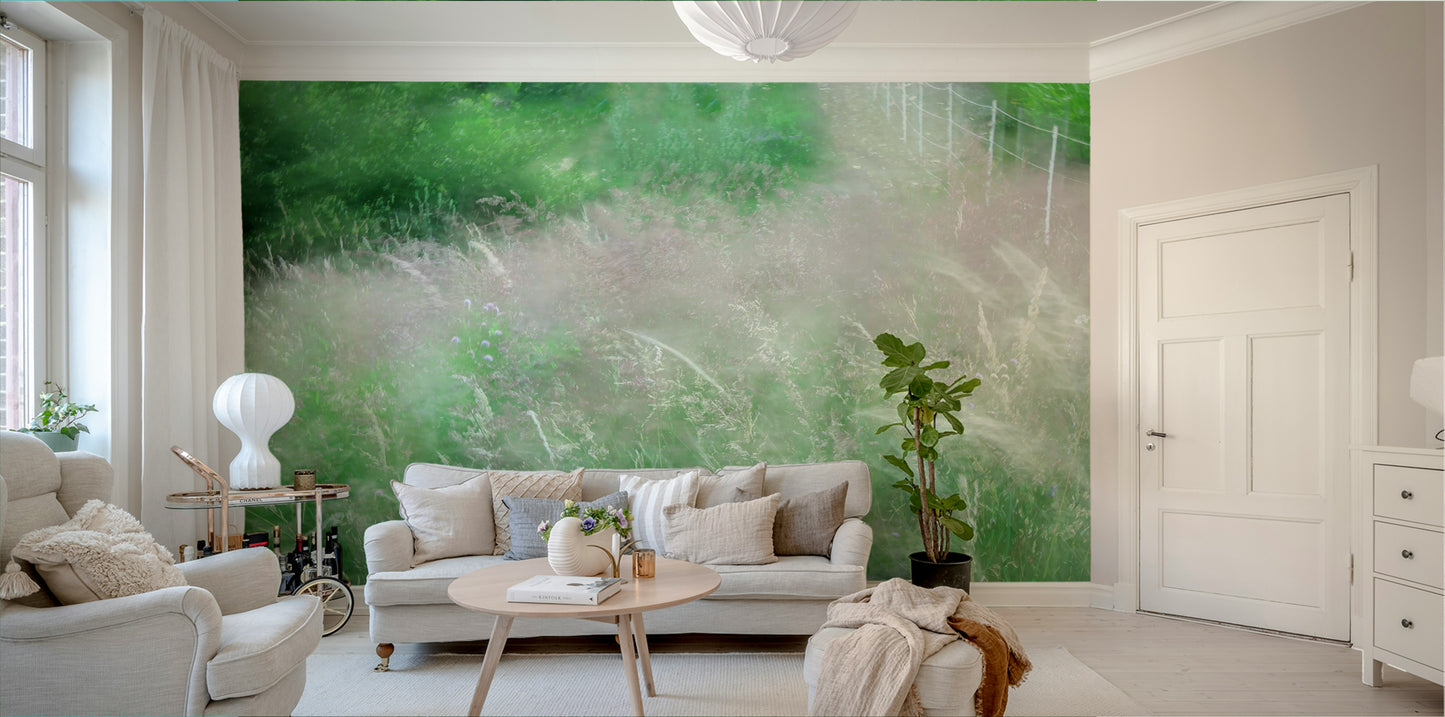 The colors are various shades of lush green with hints of soft light.

